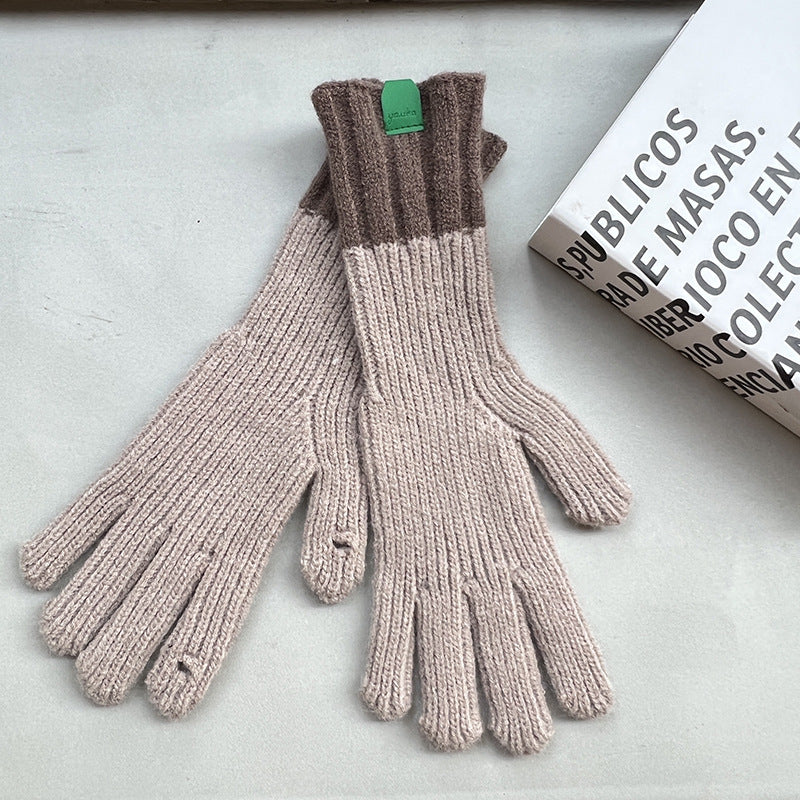 Winter Knitted Couple Warm Finger Contrast Gloves