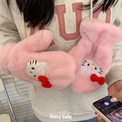 Cute Sweet Cat Plush Female College Gloves