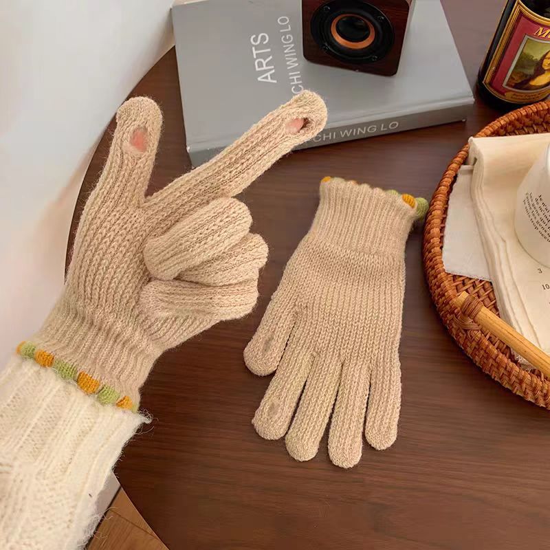 Women's Wool Knitted Solid Color Touch Screen Gloves