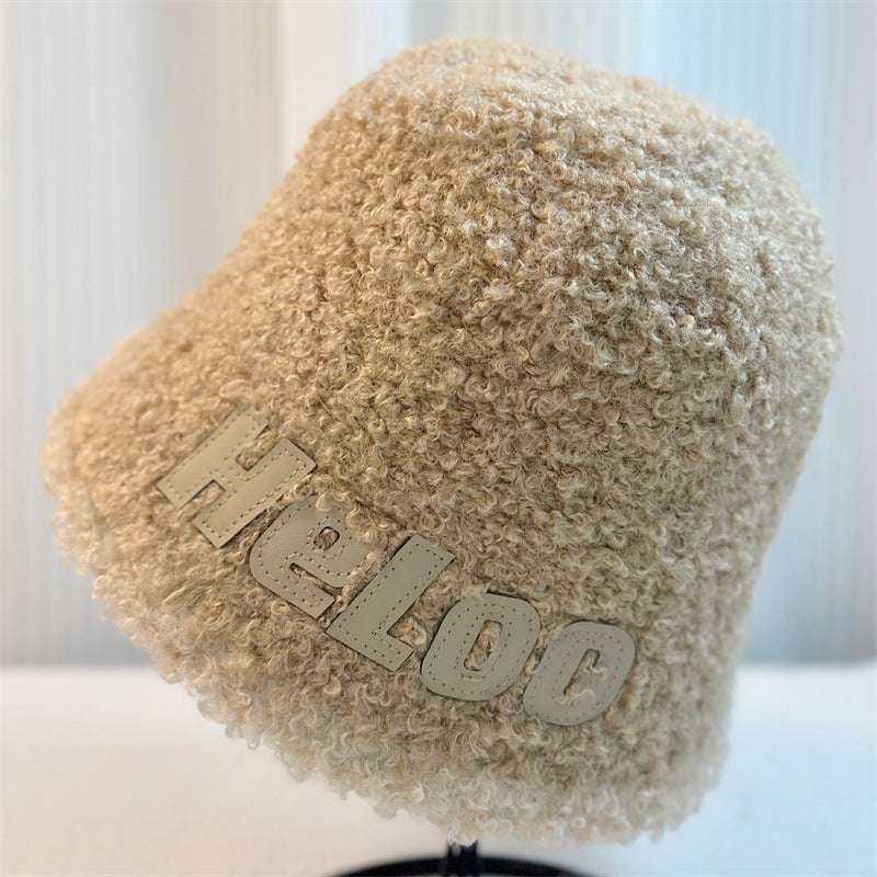 Women's Lamb Wool Bucket Hat Warm Big Head Hats & Caps