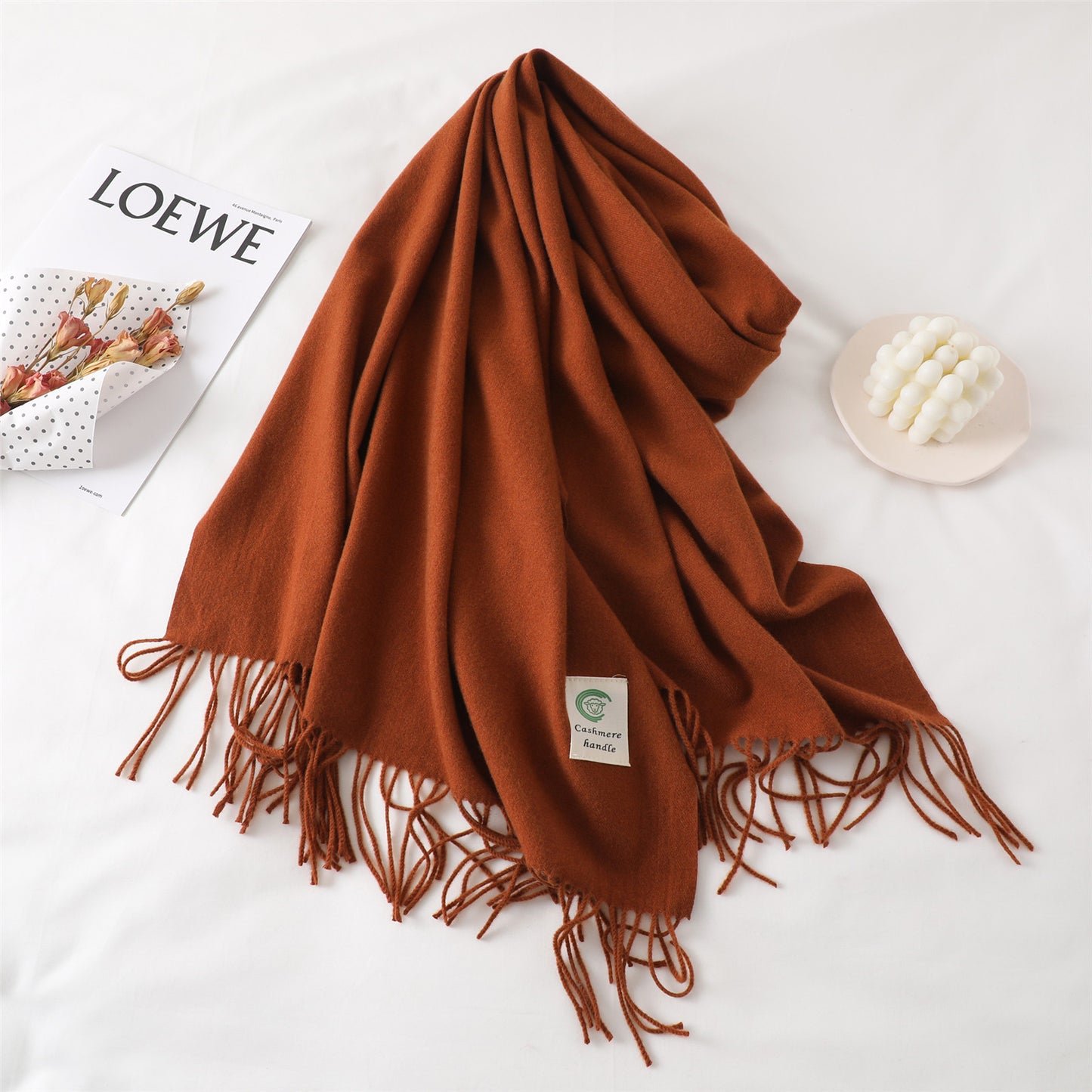 Women's For Keep Warm Color Monochrome Tassel Long Scarfs