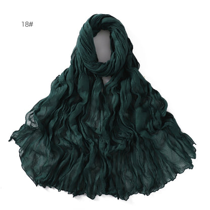 Women's Pure Color Voile Twist Wrinkle Cotton Linen Scarfs