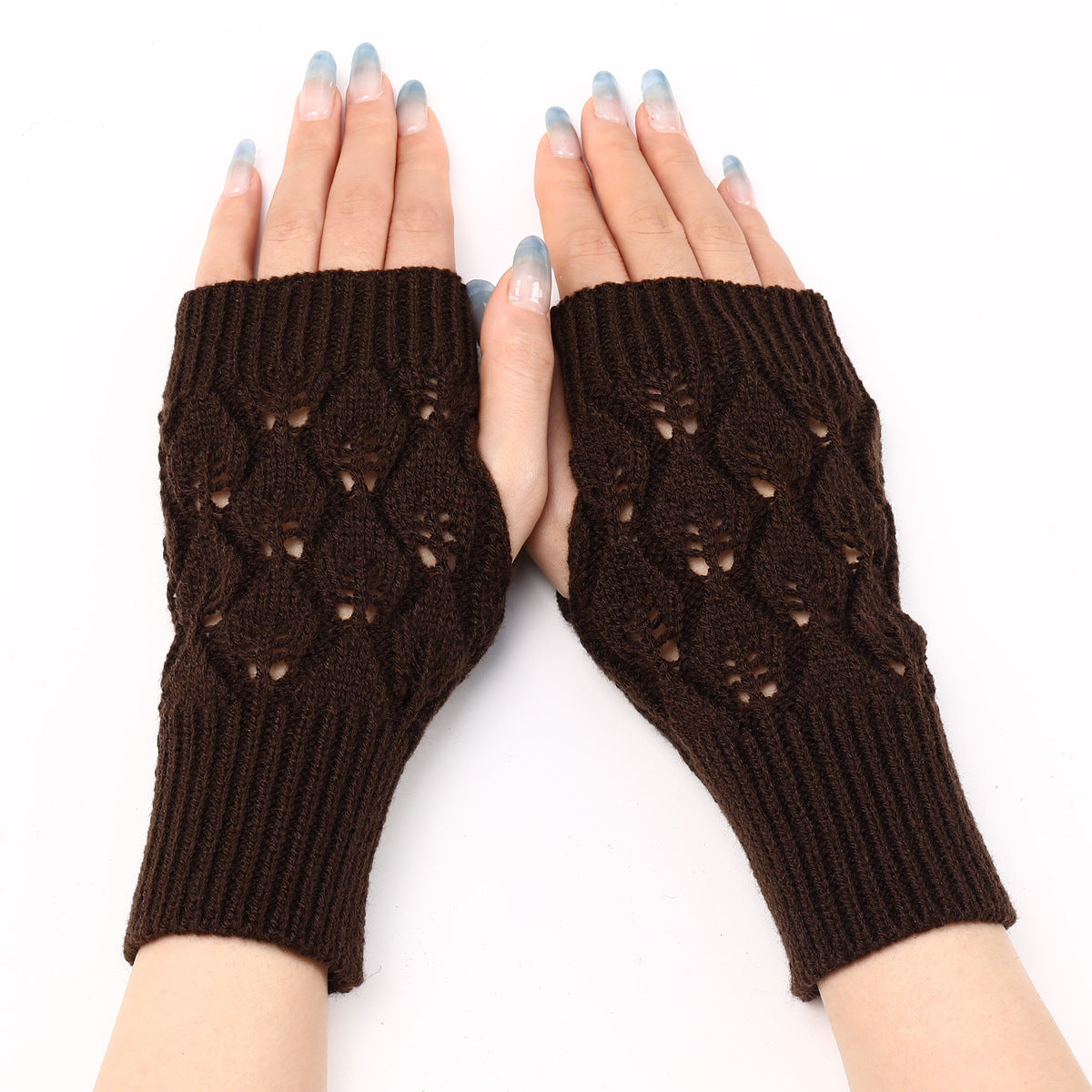 Women's & Men's Short Leaf Knitted Fingerless Wool Keep Gloves