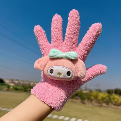 Cute Little Beaver Plush Coral Fleece Riding Finger Female Gloves