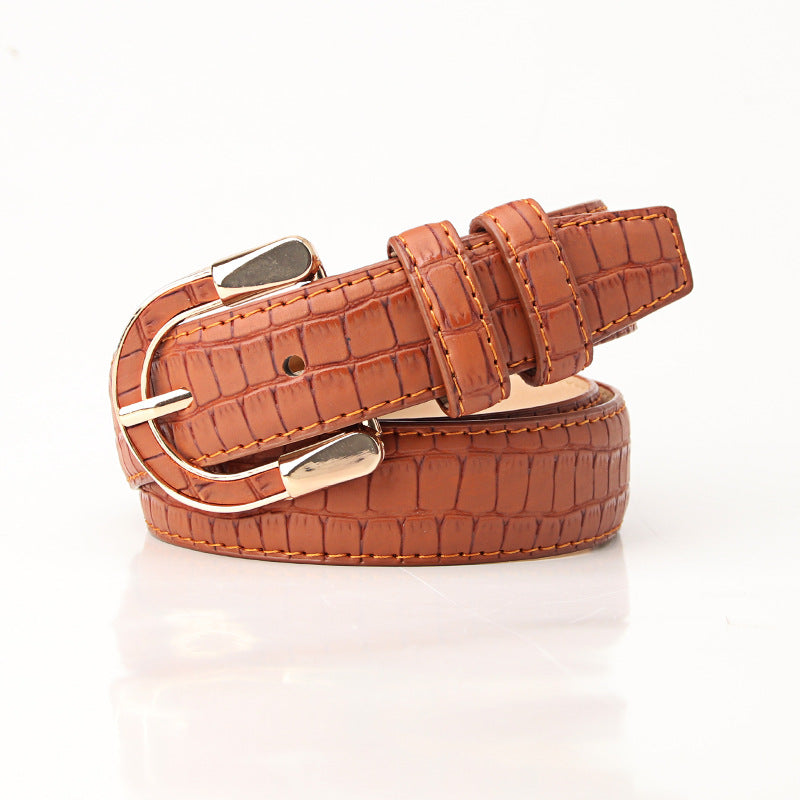 Women's Gold Retro Leather Buckle Simple Alloy Belts