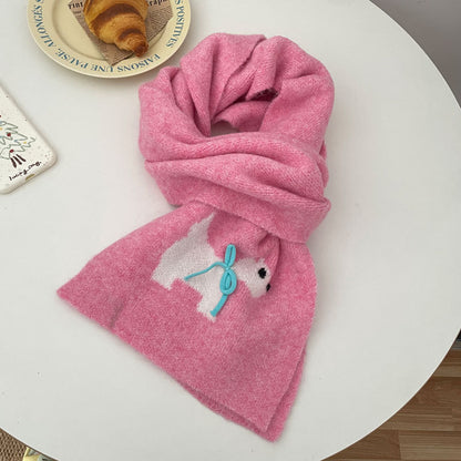 Women's Bunny Pink Knitted Warm Bow Casual Scarfs