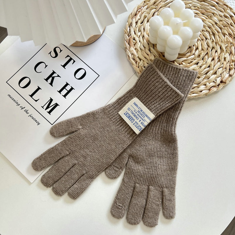 Keep Warm Five-finger Solid Color Knitted Gloves