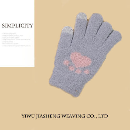 Women's Paw Knitted Cute Fleece-lined Thickened Touch Gloves