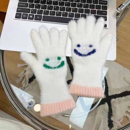 Women's Touch Screen Plush Smiley Face Warm With Gloves