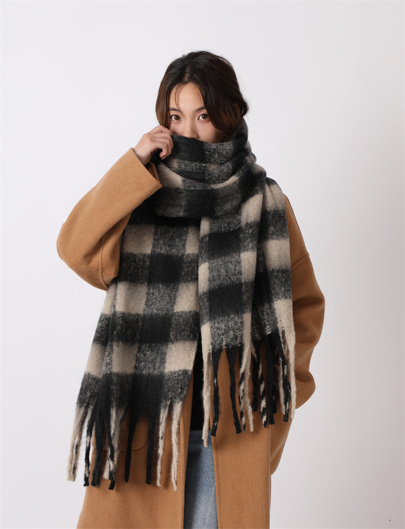 Women's Winter Warm High-grade Fashionable Blue Plaid Scarfs