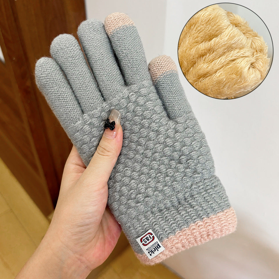 Women's Wool Winter Double Layer Warm Veet Padded Gloves