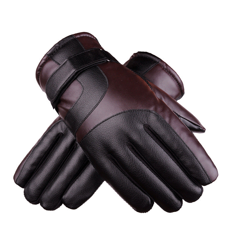 Women's & Men's Leather Motorcycle Warm Veet Padded Thickened Gloves