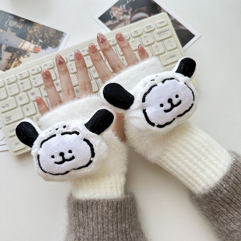 Half Finger Cartoon Knitted Bracers Thick Gloves