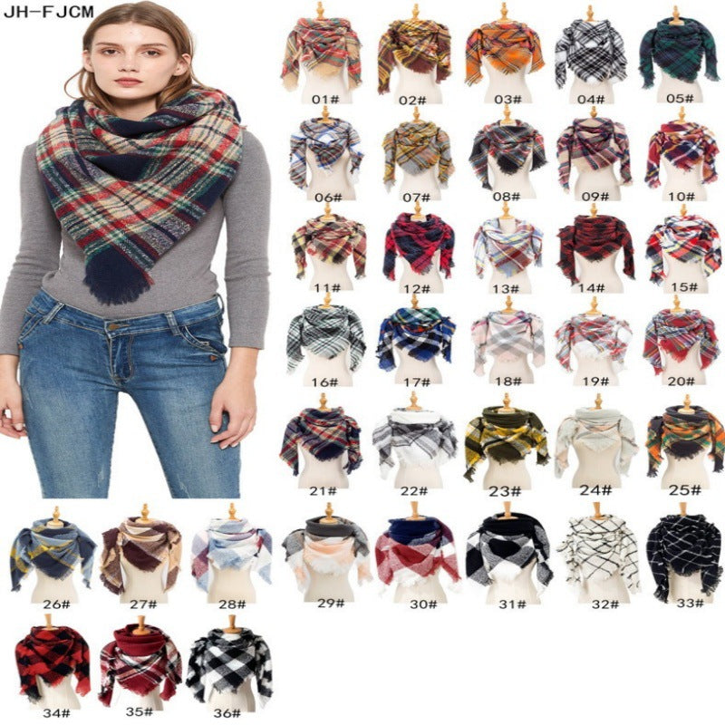 Women's Thickened Warm Circle Yarn Bristle Plaid Scarfs