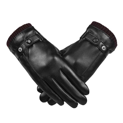 Men's Screen Leather Fleece-lined Warm Lady Couple Driving Gloves