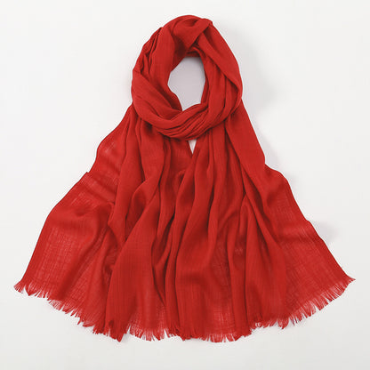 Women's Slub Cotton Solid Color Linen Feel Burrs Scarfs