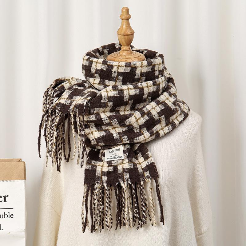 Women's Style Versatile Winter Simple Tassel Thickened Scarfs