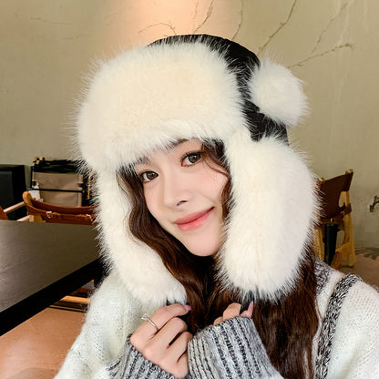 Female Winter Thickened Warm Ski Ear Protection Plush Sleeve Hats & Caps