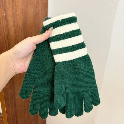 Women's Personalized Fashionable Knitted Warm Winter Extended Striped Open Touch Gloves