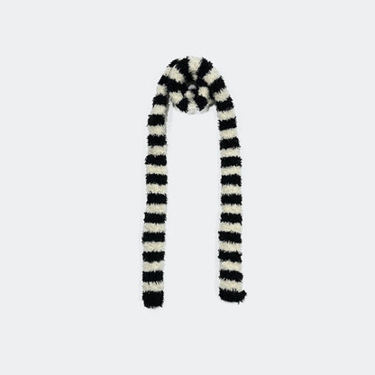 Curly Fur Niche Striped Thin Narrow Long Wool Female Scarfs