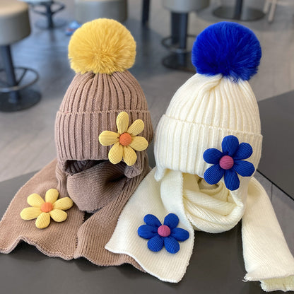 Warm Thickened Two-piece Set Flower Knitted Kids' Headwear