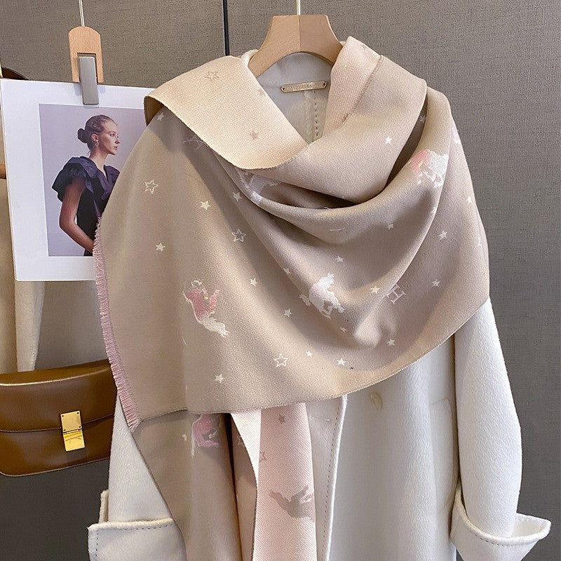 Women's Artificial Cashmere Korean Printed Elegant Warm Scarfs