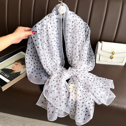 Women's Polka Dot Printed Long Wear Silk Scarfs