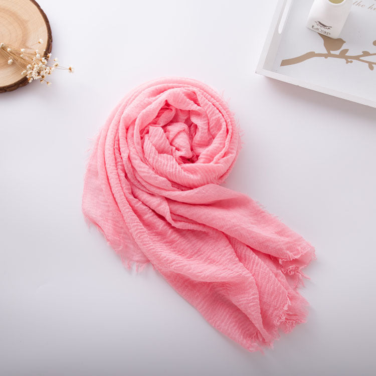 Pleated Rayon Four Sides Wool Tassel Scarfs