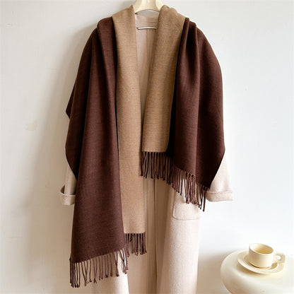 Women's & Men's Cashmere Winter Thickened Warm Double-sided Two-color Scarfs