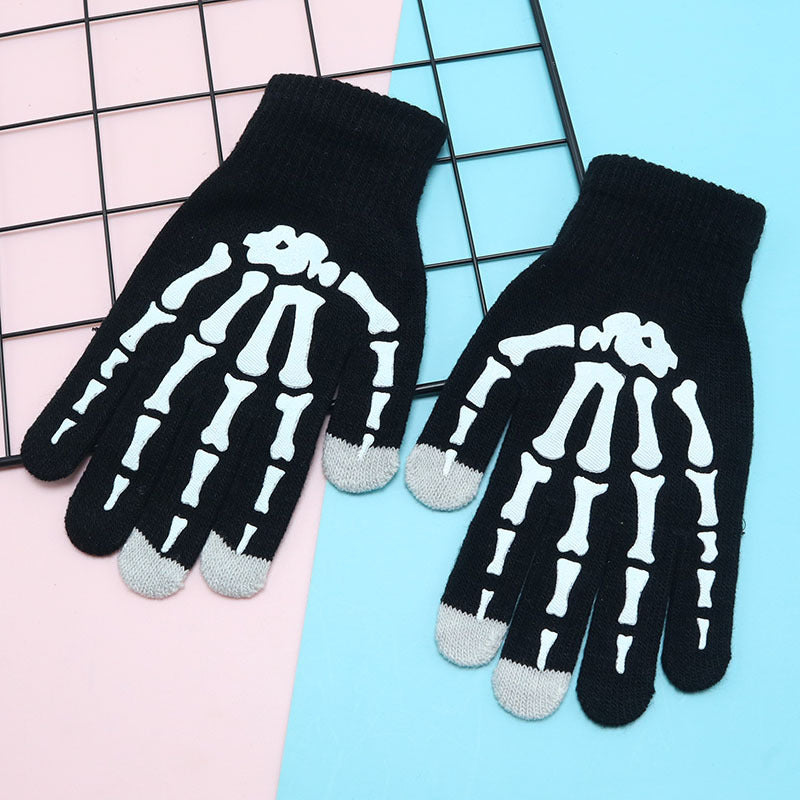 Women's & Men's Warm Wool Halloween Carnival Performance Skull Gloves