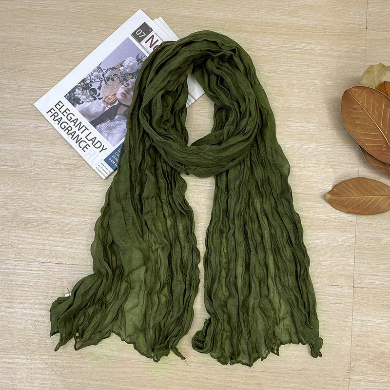 Women's Korean Style Artistic Vintage Crumpled Cotton Scarfs