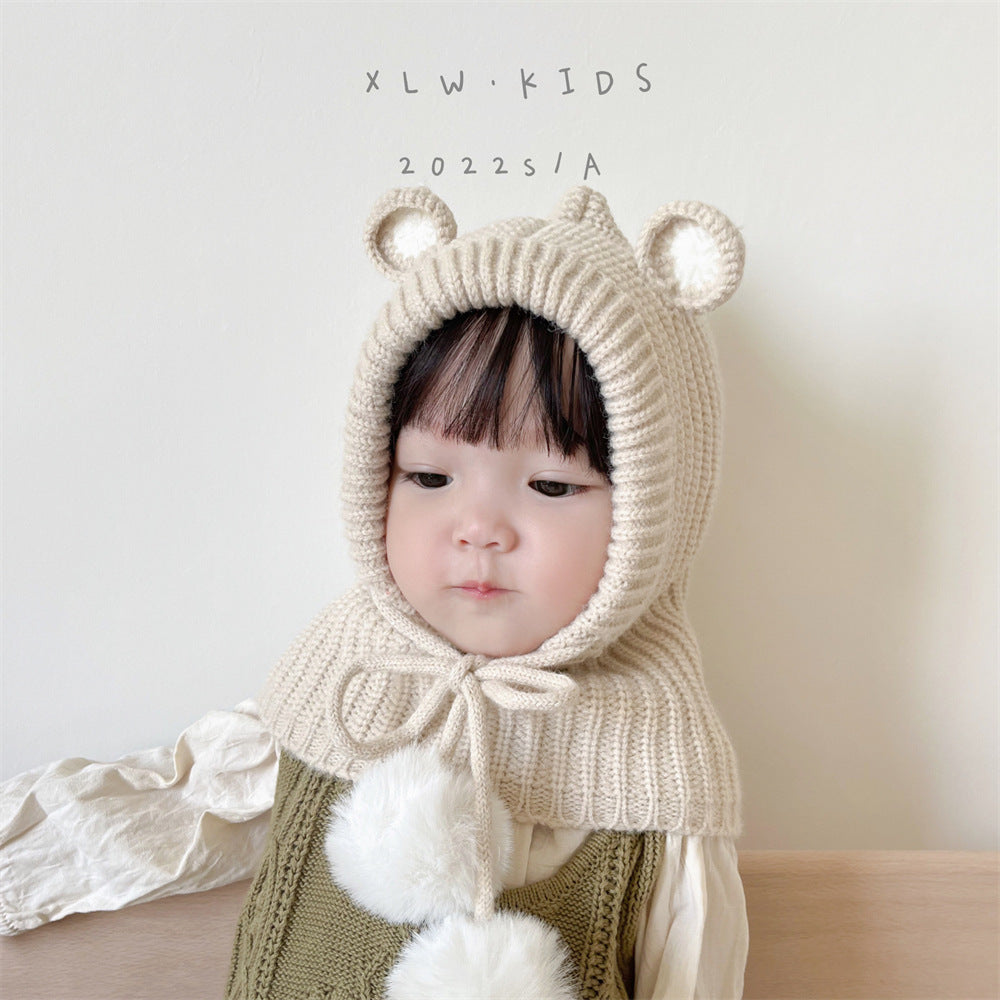 Children's Warm Hat Integrated Cute Bear Fur Kids' Headwear