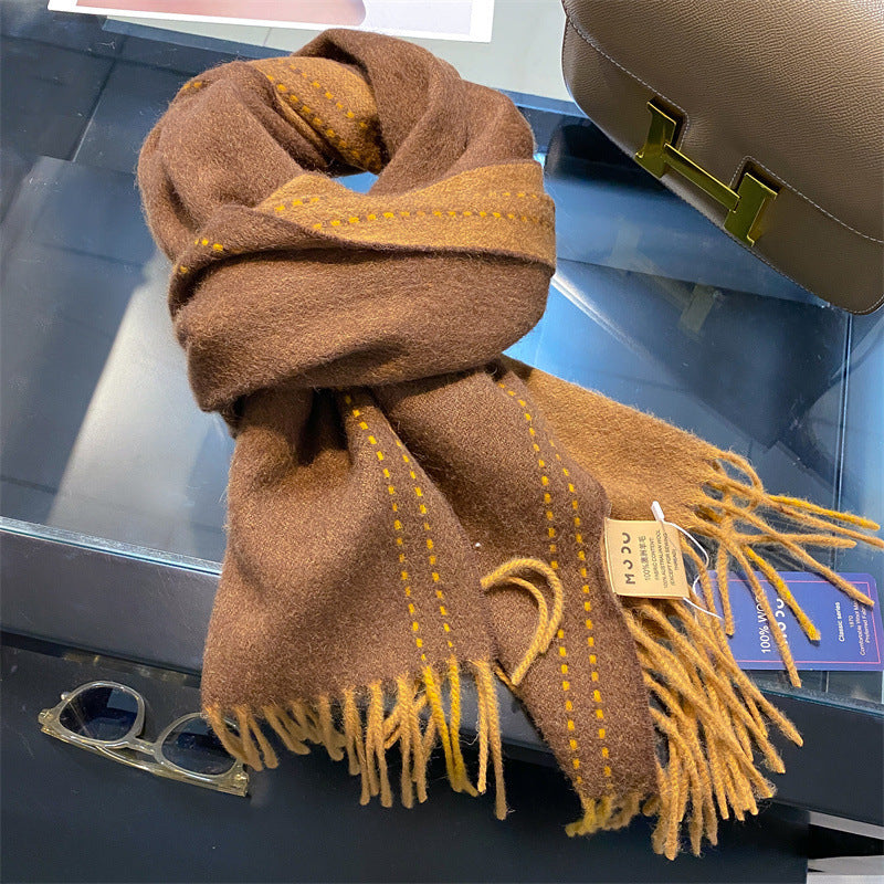 Women's & Men's Double-sided Solid Color Matching Tassel Threading Scarfs