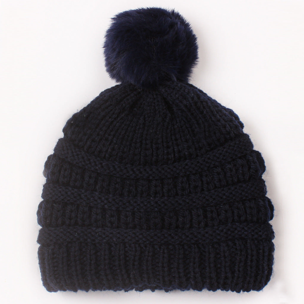 Children's Knitted Sleeve Fur Ball Warm Hat Kids' Headwear