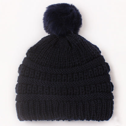 Children's Knitted Sleeve Fur Ball Warm Hat Kids' Headwear