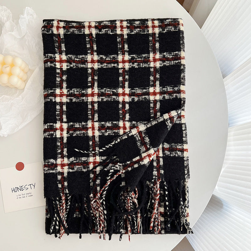 Women's Versatile Korean Style Cashmere Plaid Thickened Scarfs