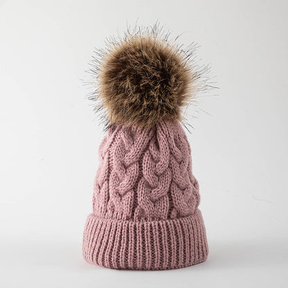 Women's Fur Ball Thickened Woolen Trendy Sleeve Twisted Kids' Headwear