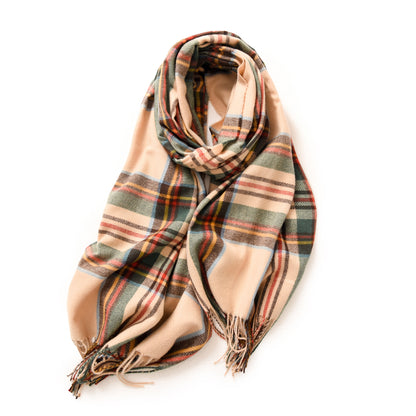 Women's Stall Winter Temperament Plaid Warm Tassel Scarfs