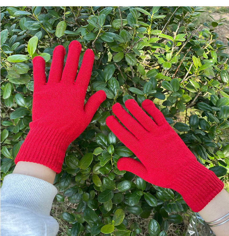 Women's & Men's Color Knitted Fleece-lined Thickened Elastic Outdoor Gloves