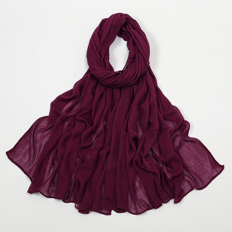 Rayon Headscarf Solid Color Elegant Crumpled Scarfs