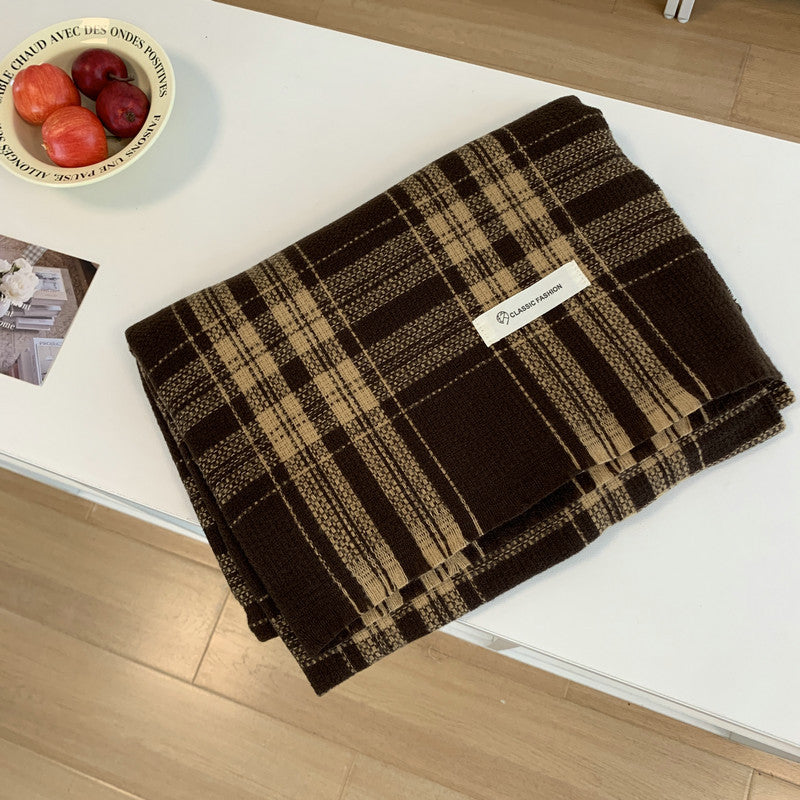 Retro Color Matching Plaid Thickened Warm Scarfs