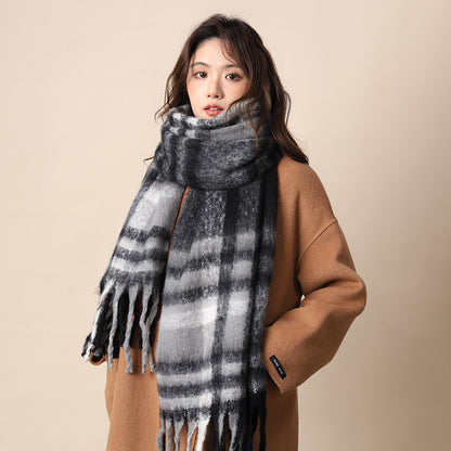 Women's Plaid Korean Thickened British Shawl High-grade Scarfs