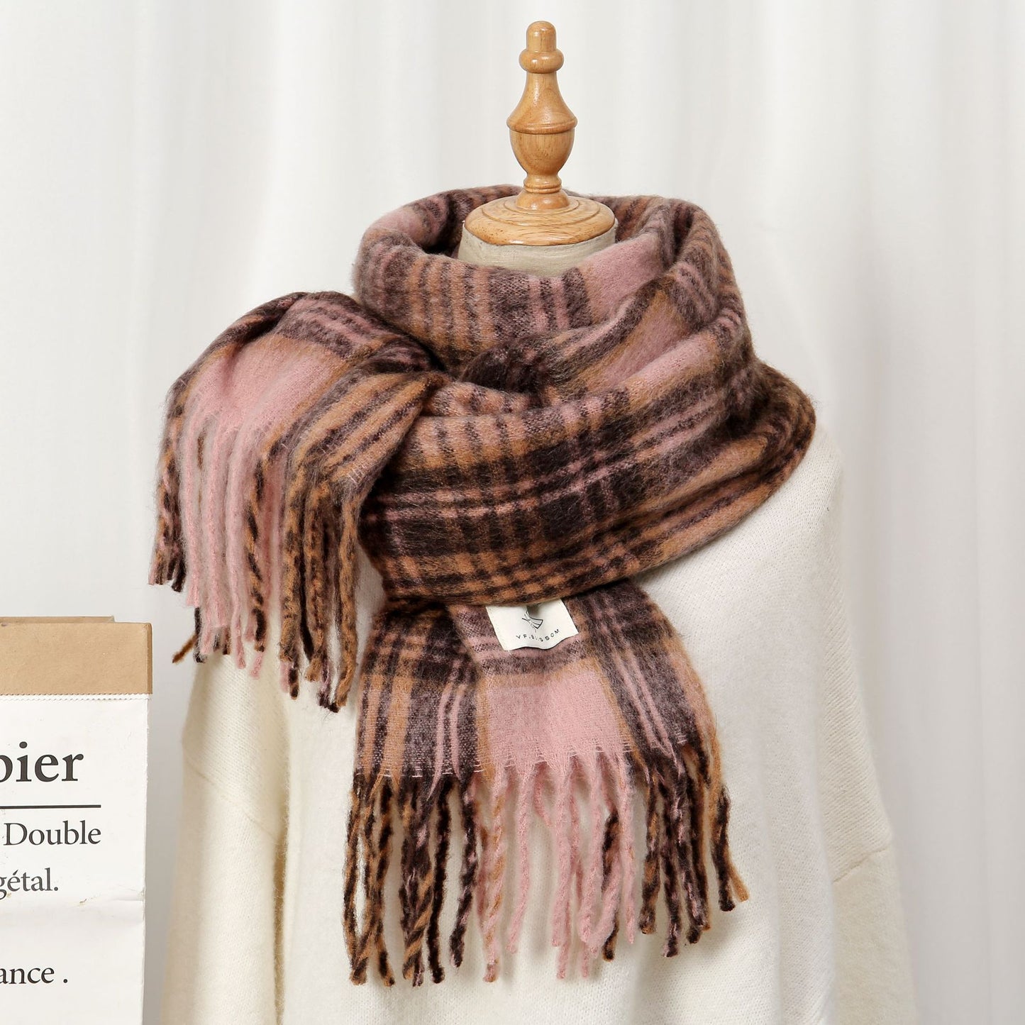 Temperament Wild Mohair Check Winter Soft Glutinous Tassel Scarfs