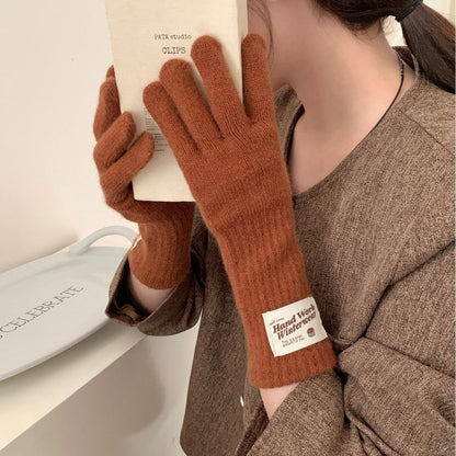 Women's Thermal Knitting Long Touch Screen Open Finger Gloves