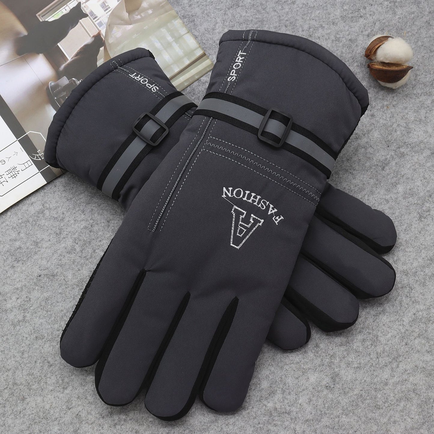 Men's Large Cotton Fleece-lined Thickened Cycling Cold Gloves