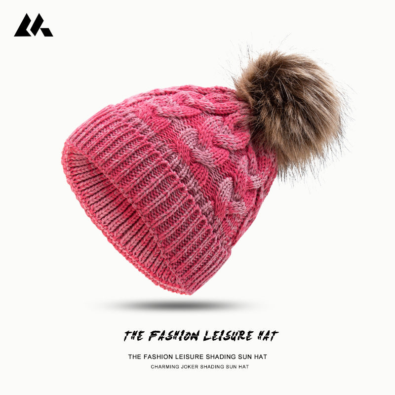 Women's Fur Ball Thickened Woolen Trendy Sleeve Twisted Kids' Headwear