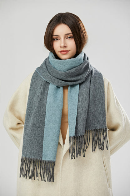 Women's Plain Wool Monochrome Tassel Double-sided Shawl Scarfs