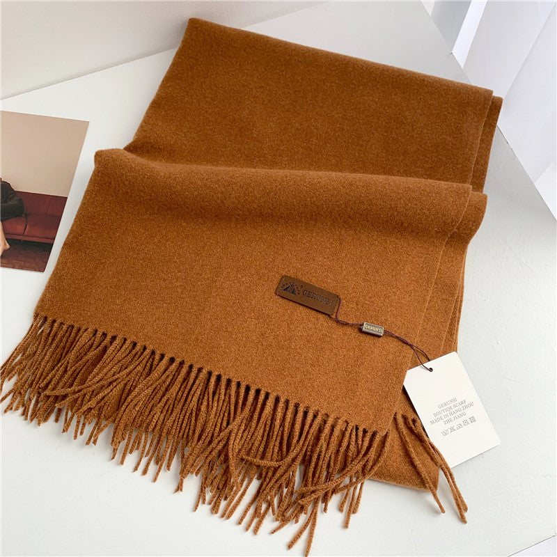 Women's Korean Style Fashion Labeling Solid Color Scarfs