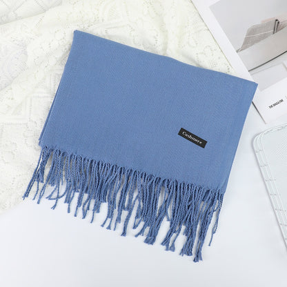 Solid Color Thickened Warm Embroidery Korean Scarfs