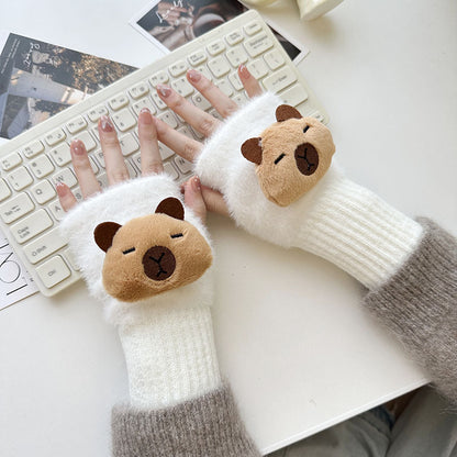 Half Finger Cartoon Knitted Bracers Thick Gloves